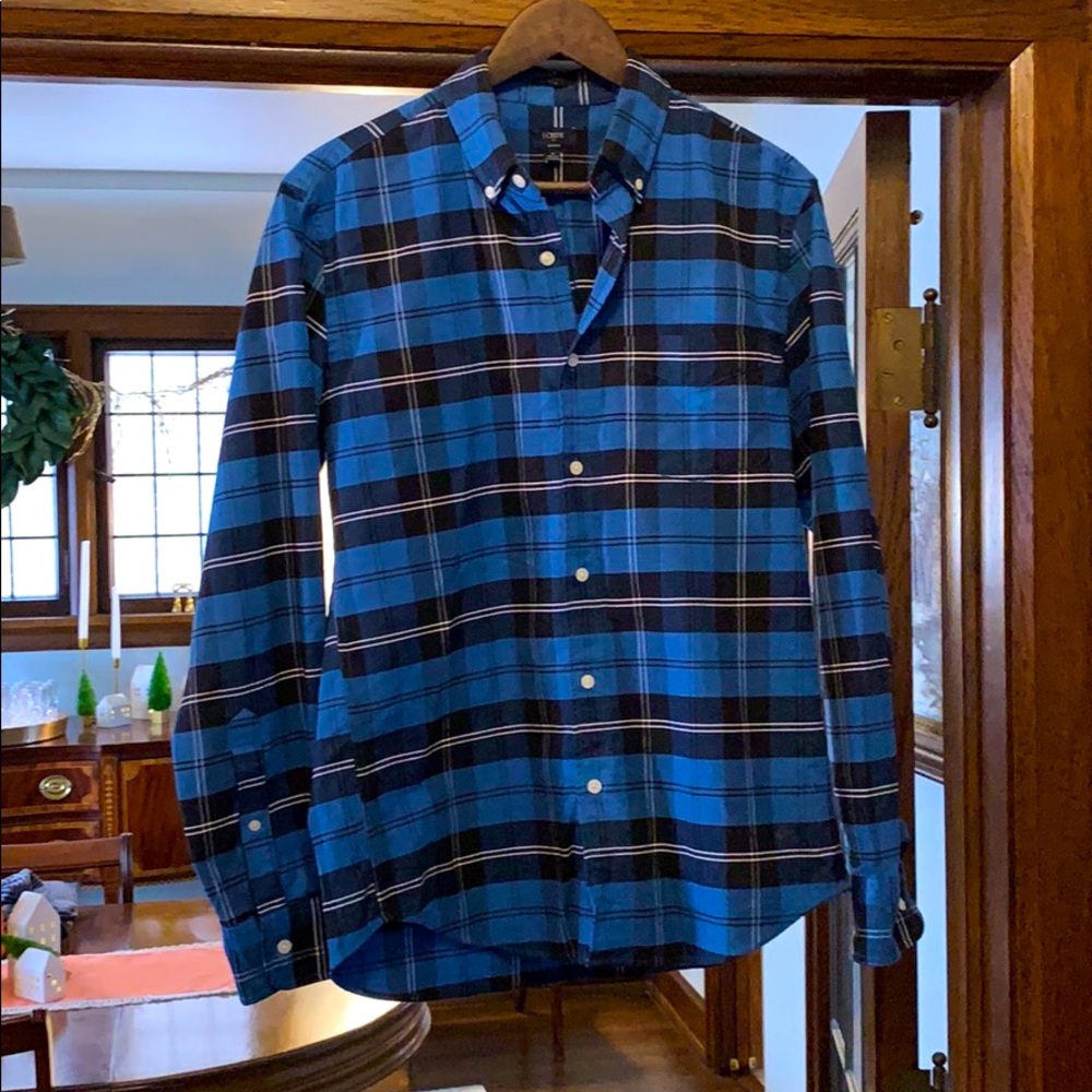 J. Crew Slim Fit Blue Plaid Oxford Comfy Shirt
